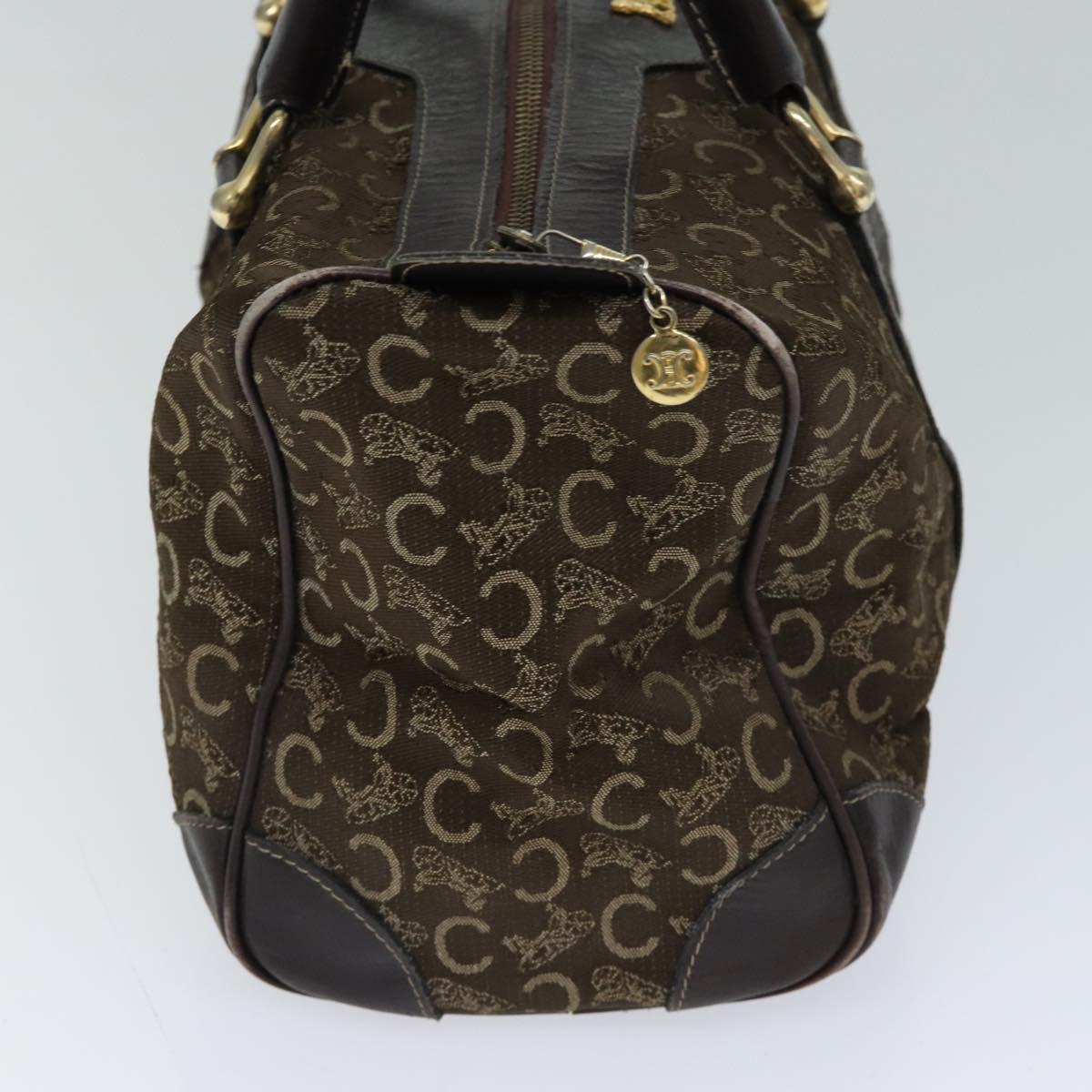 CELINE C Macadam Canvas Boston Bag Brown Auth bs13731