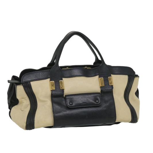 Chloe Hand Bag Leather Beige Black 01 13 62 65 bs9176