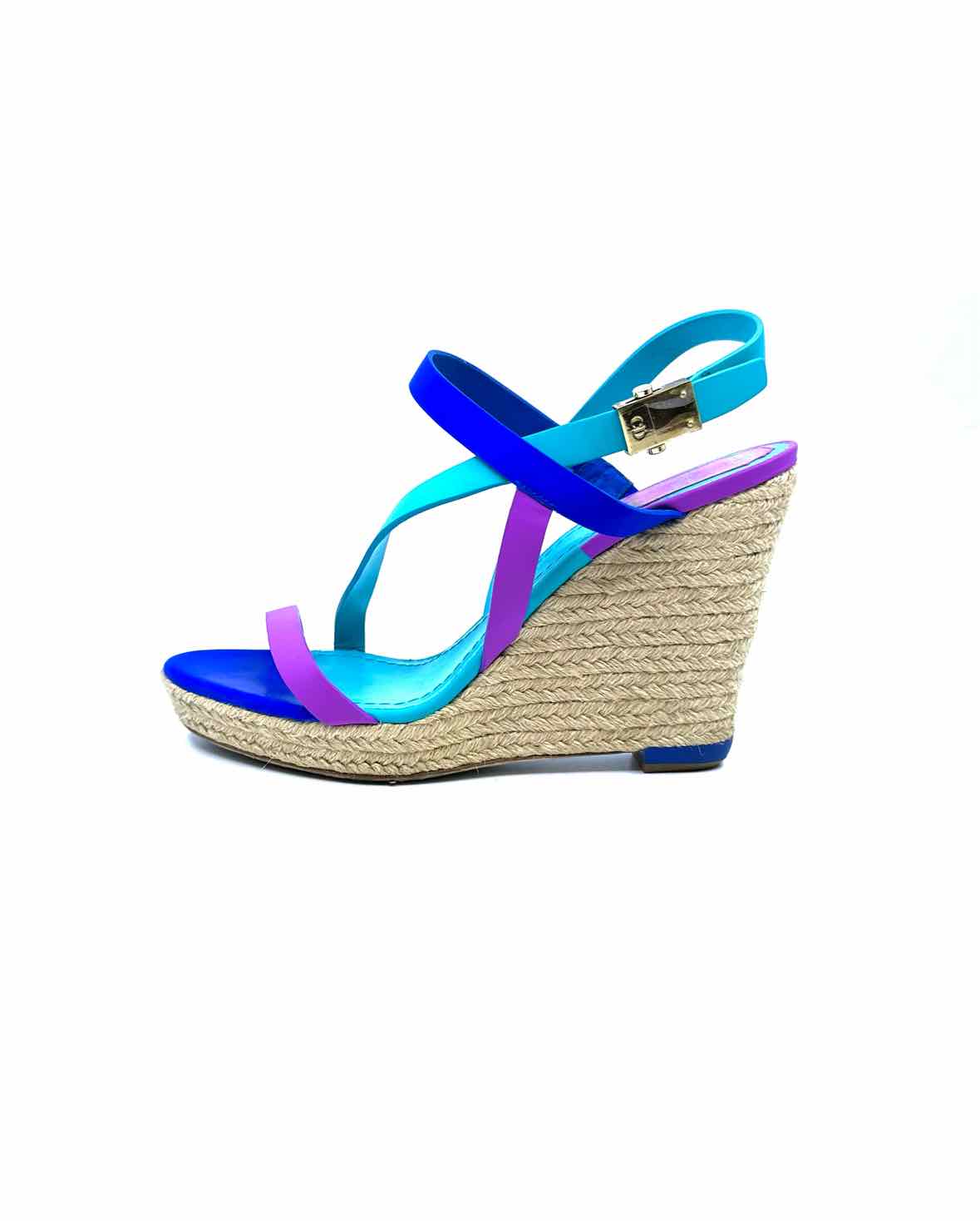 CHRISTIAN DIOR Size 10 Blue, Purple Leather Color Block Wedge