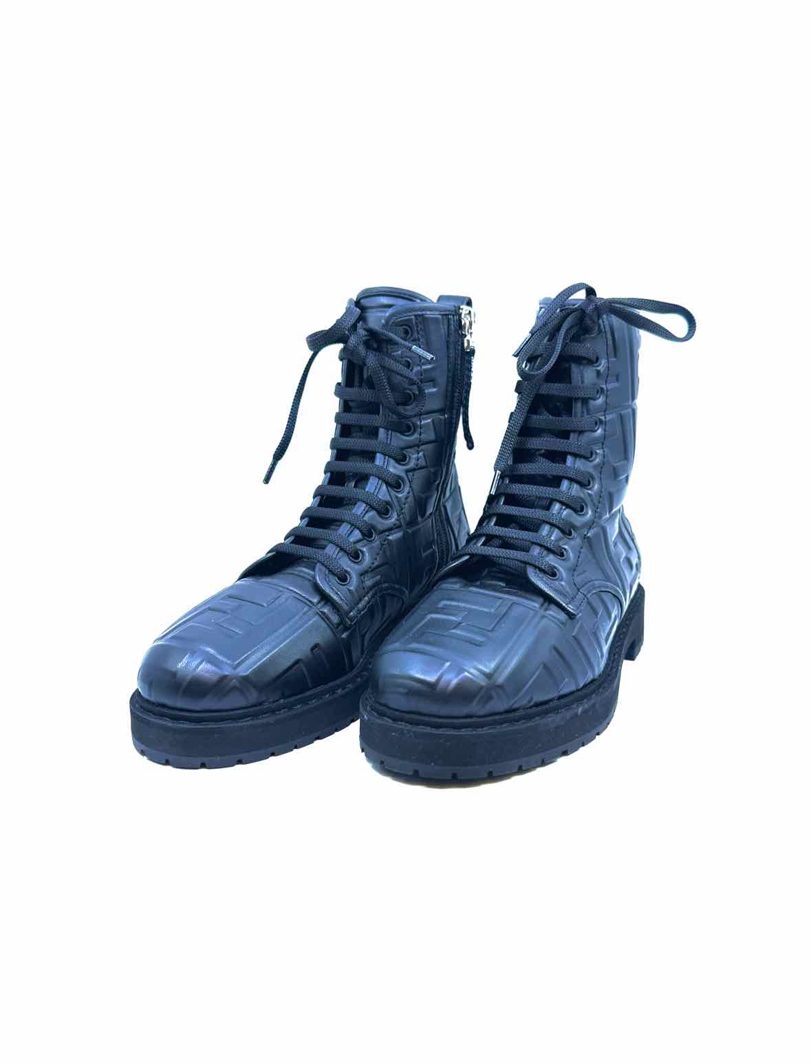 FENDI Combat Size 6 Black Leather Monogram Ankle Boot