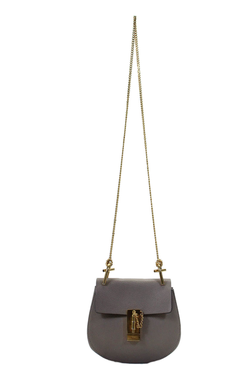Chloe Womens Taupe Brown Leather Drew Chain Small Crossbody Bag Handbag