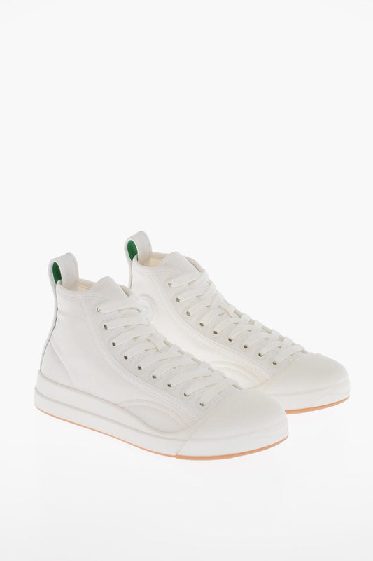 Bottega Veneta Canvas VULCAN High-Top Sneakers with Rubberized Toe White