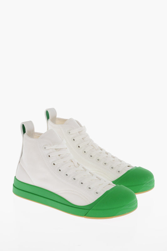 Bottega Veneta Canvas VULCAN High-Top Sneakers with Rubberized Toe White
