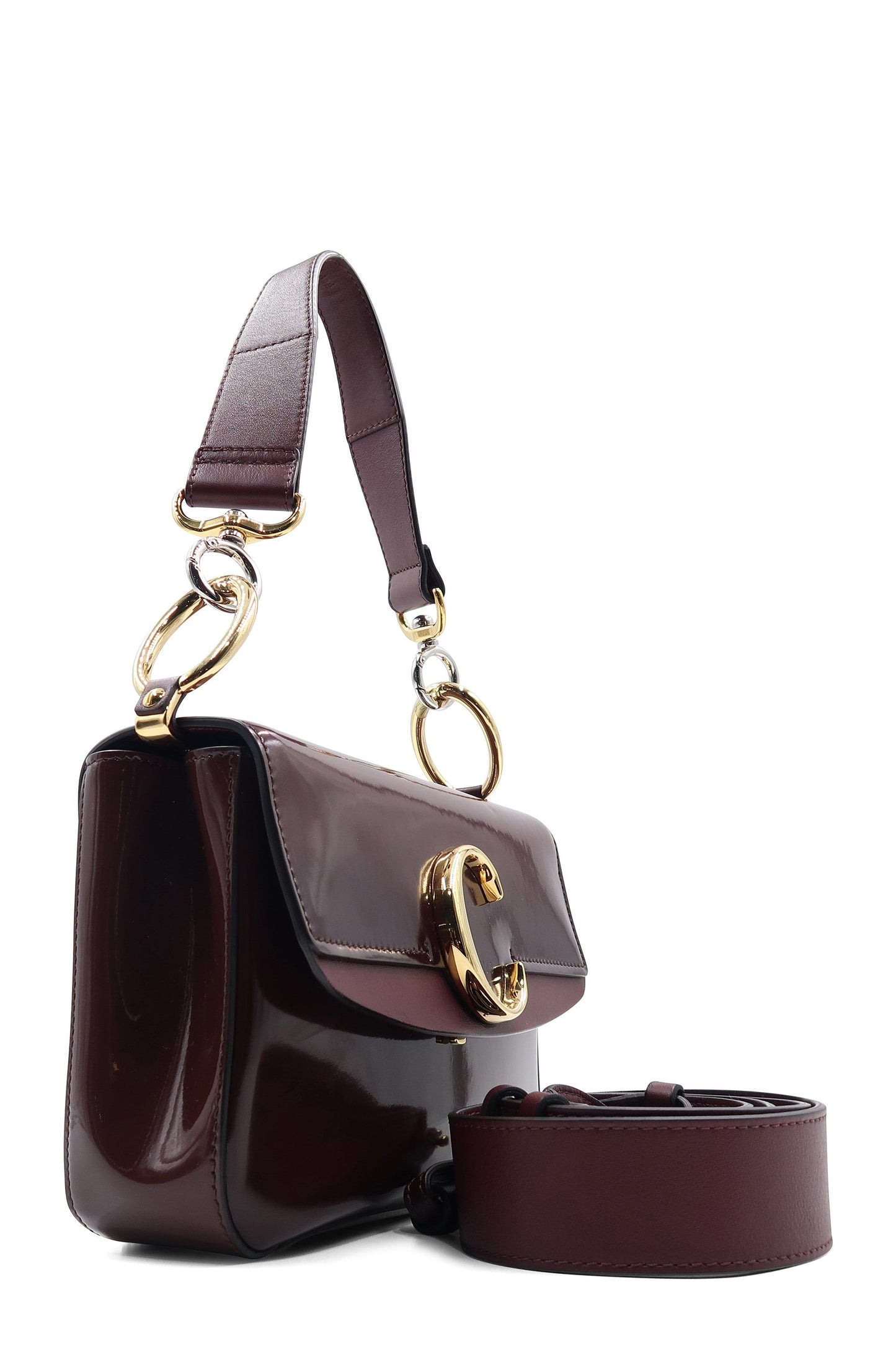 Small Chloe C Double Carry Bag Spazzolato Maroon