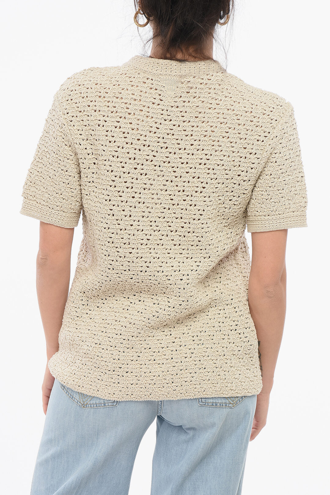 Bottega Veneta Crew Neck Crochet Cotton T-Shirt