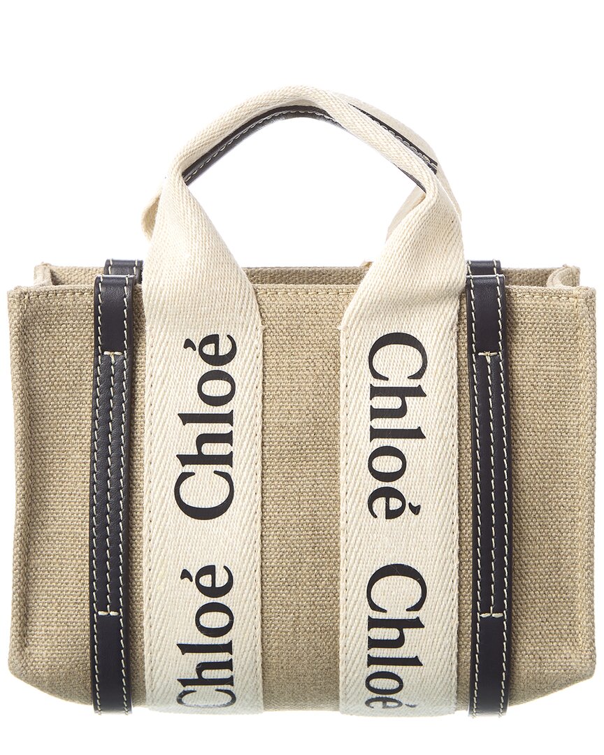 Chloe Woody Mini Canvas & Leather Tote