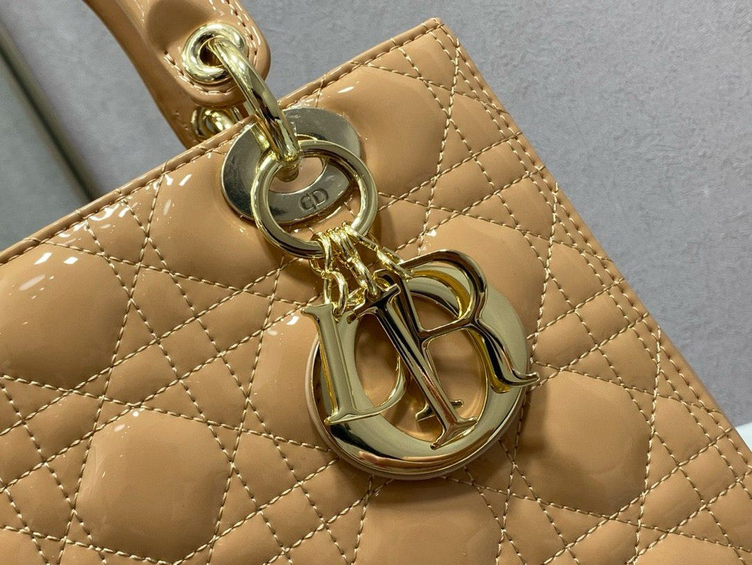 Dior Lady Bag Beige Patent Leather Top Handle