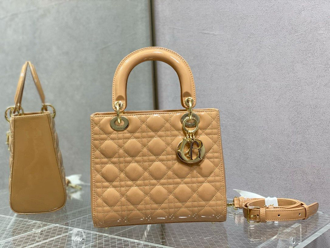Dior Lady Bag Beige Patent Leather Top Handle