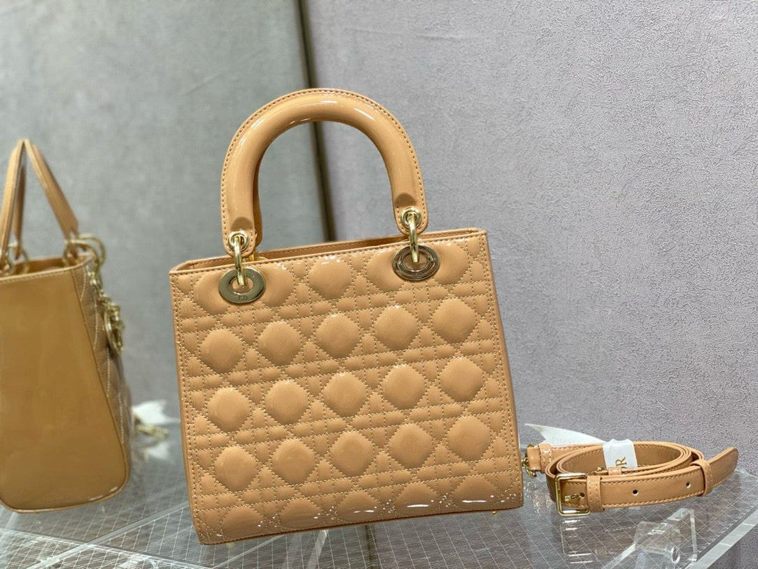 Dior Lady Bag Beige Patent Leather Top Handle