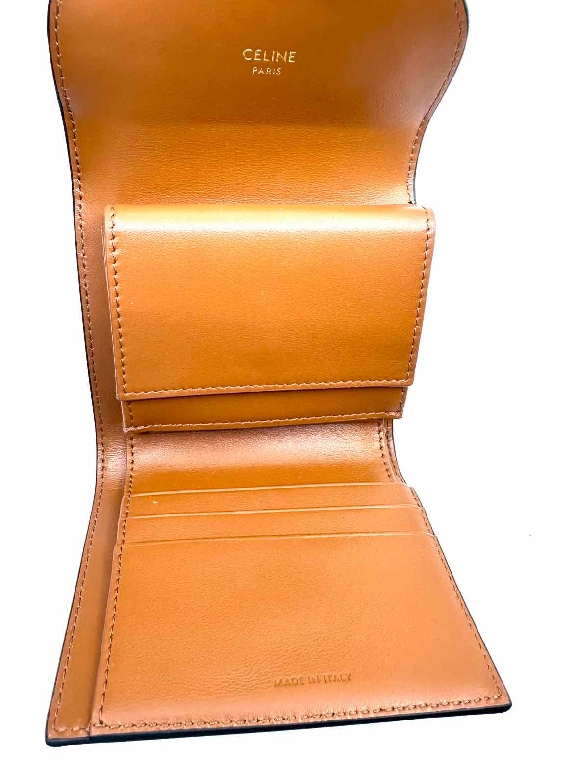 CELINE Small Flap Wallet TRIOMPHE Brown, Camel Coated canvas Monogram Wallet