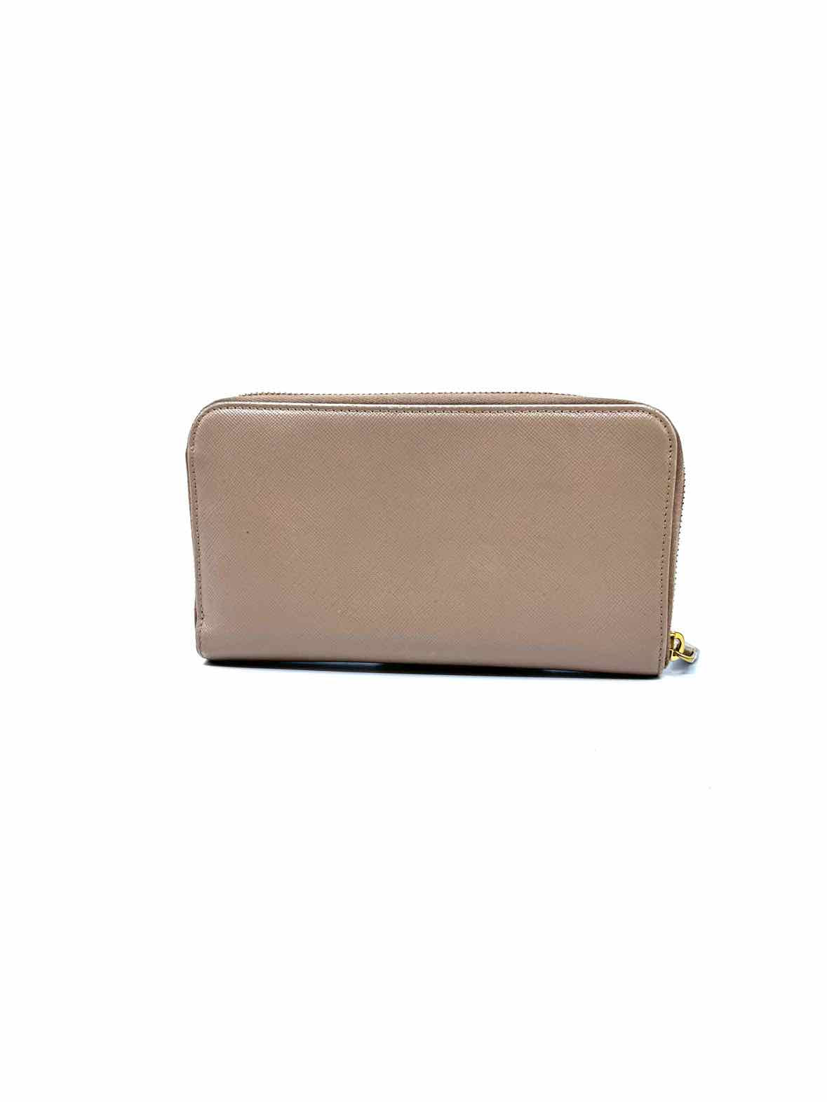 PRADA Continental Beige Leather Solid Saffiano Wallet