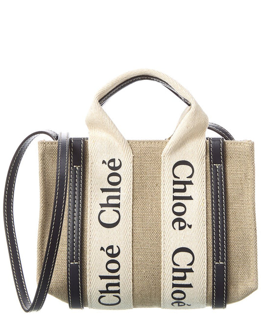 Chloe Woody Mini Canvas & Leather Tote