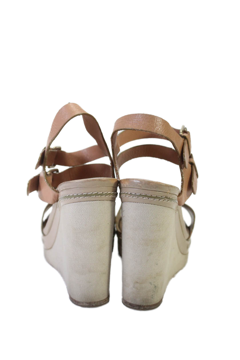Chloe Womens Two Tone Brown Ankle Strap High Heels Wedge Sandals Shoes