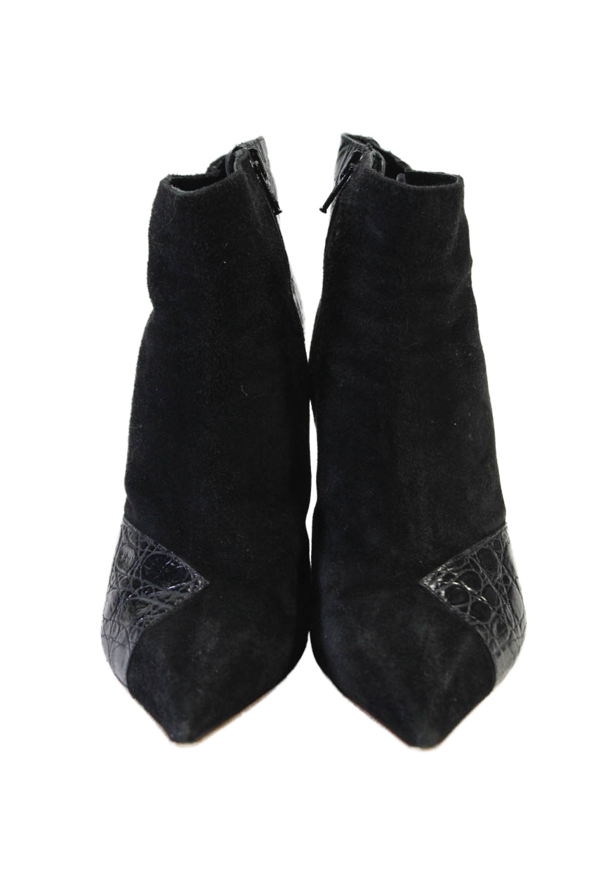 Chloe Womens Patchwork Embossed Zipped Stiletto Booties Black