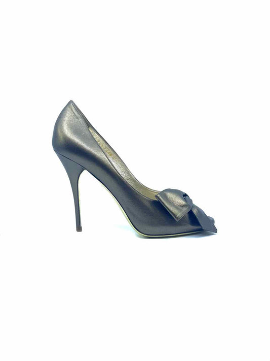 VALENTINO Size 6.5 Gunmetal Leather Solid Pumps