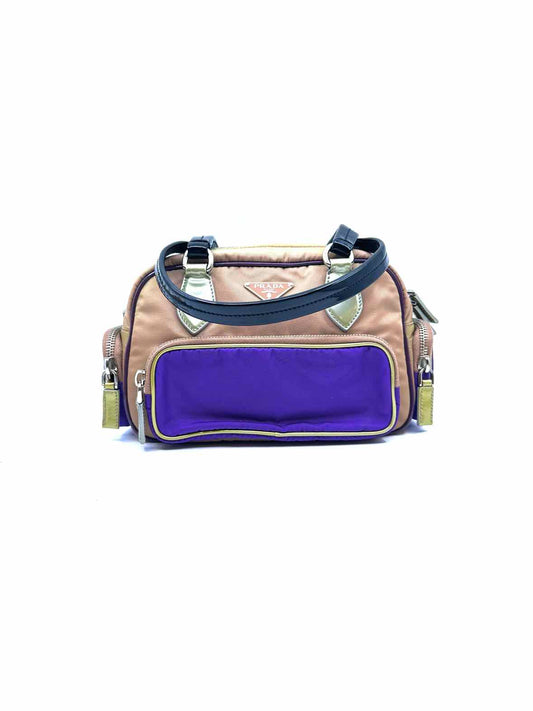 PRADA Purple, Beige Nylon Solid Handbag