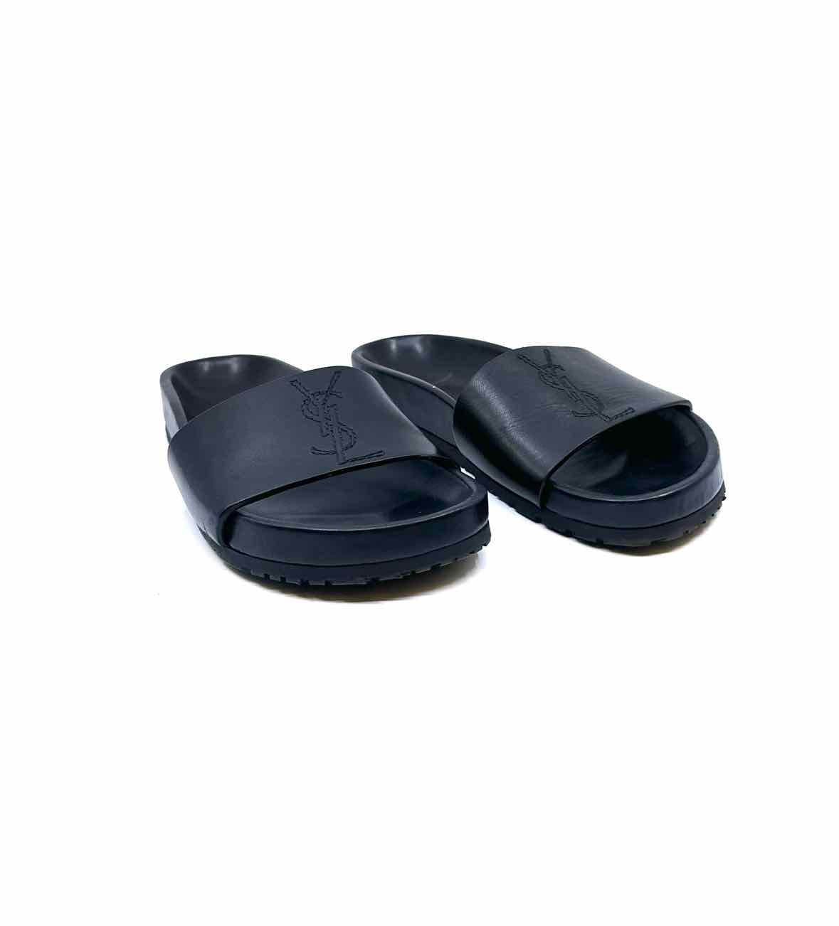 YVES SAINT LAURENT Size 6.5 Black Leather Solid Sandals