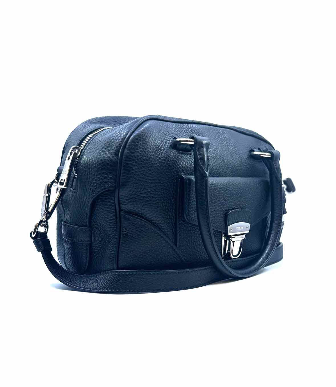 PRADA Black Leather Solid Handbag
