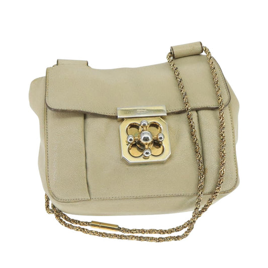 Chloe Chain Elsie Shoulder Bag Leather Beige Gold fm4208