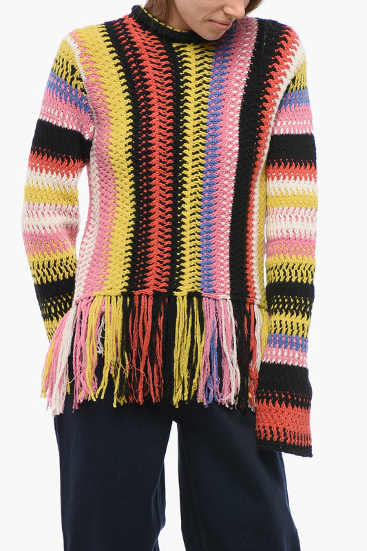 Chloe Fringed Bottom Crochet Sweater with Multicolor Motif Regular 10 (M) Multi