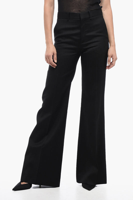 Chloe High-Waisted Flare-Fit Wool Pants Black