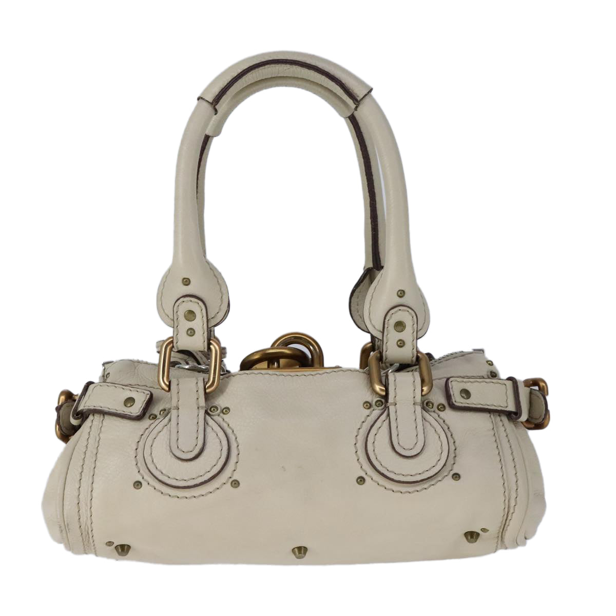 Chloe Mini Paddington Hand Bag Leather White Gold Silver hk1875