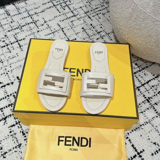 FENDI FF Baguette Ivory Leather Slide