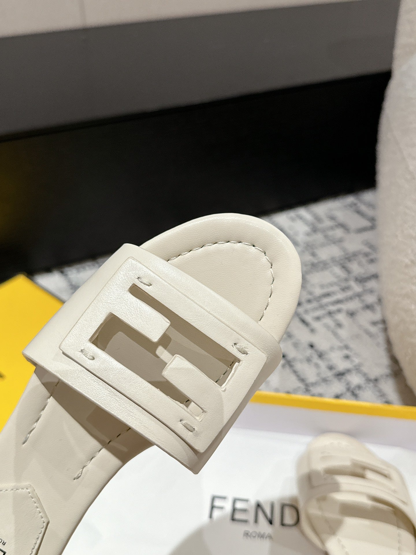 FENDI FF Baguette Ivory Leather Slide