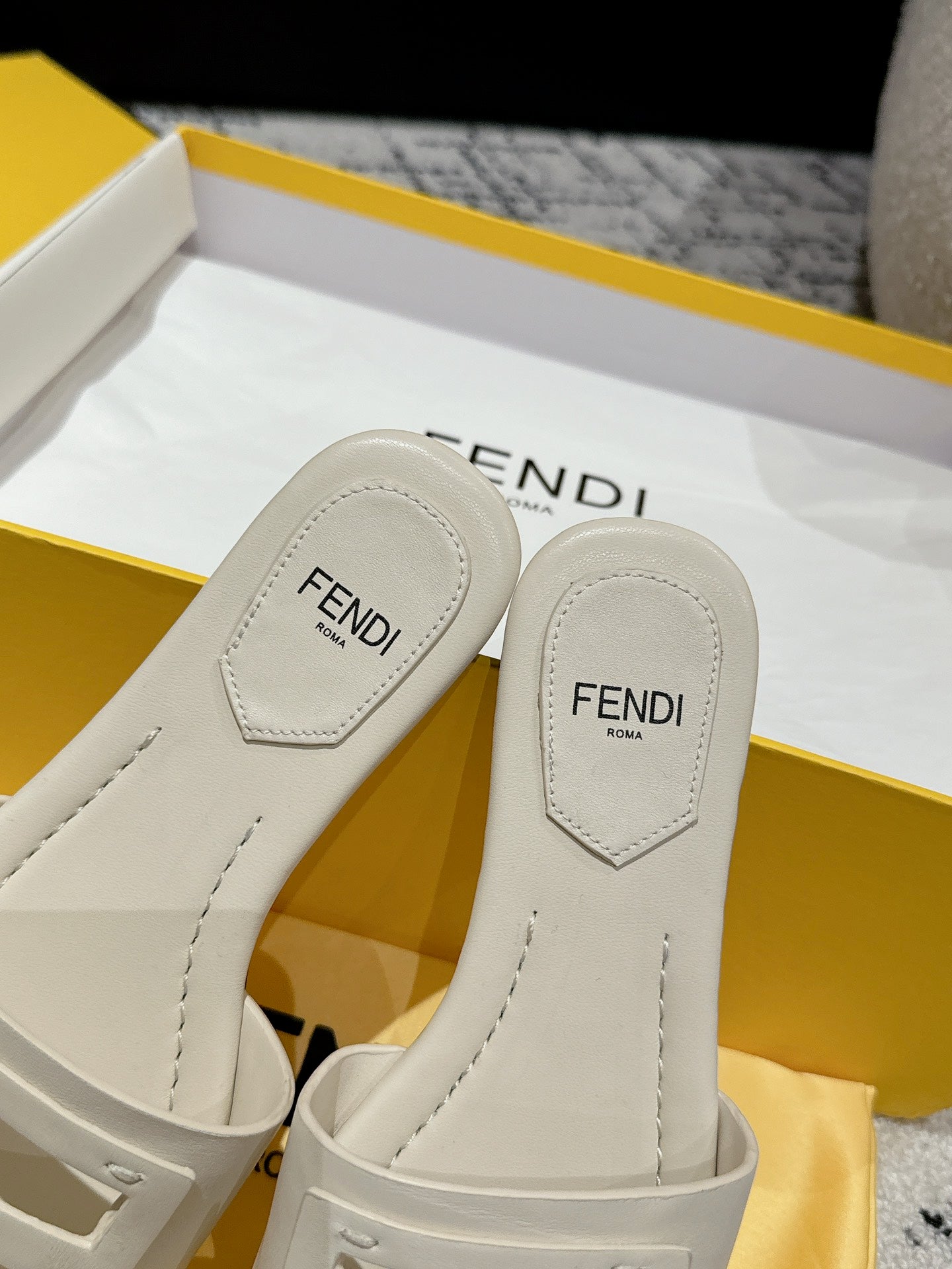 FENDI FF Baguette Ivory Leather Slide