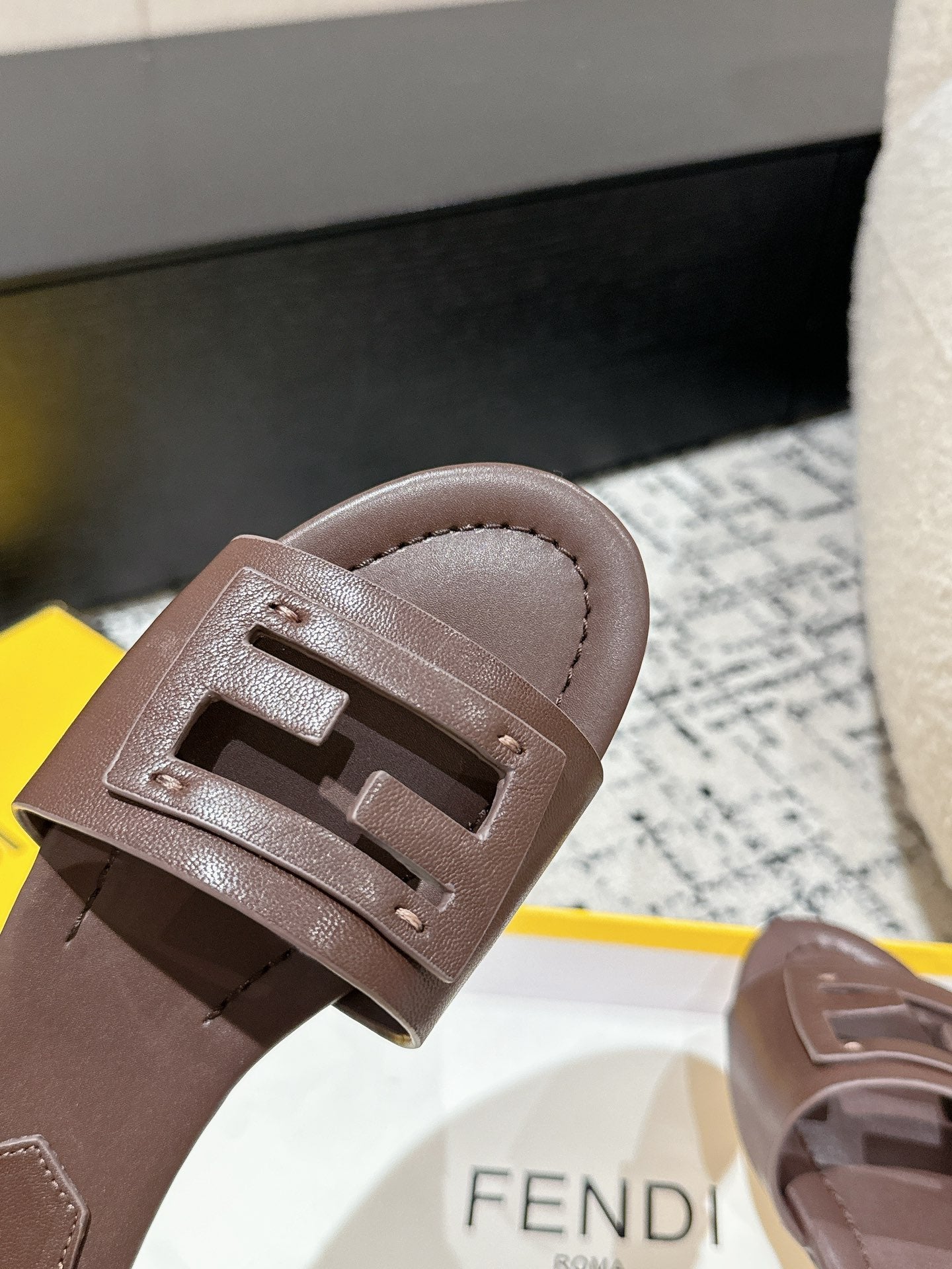 FENDI FF Baguette Chocolate Leather Slide