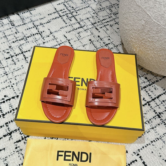 FENDI FF Baguette Rust Leather Slide