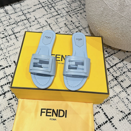 FENDI FF Baguette Baby Blue Leather Slide