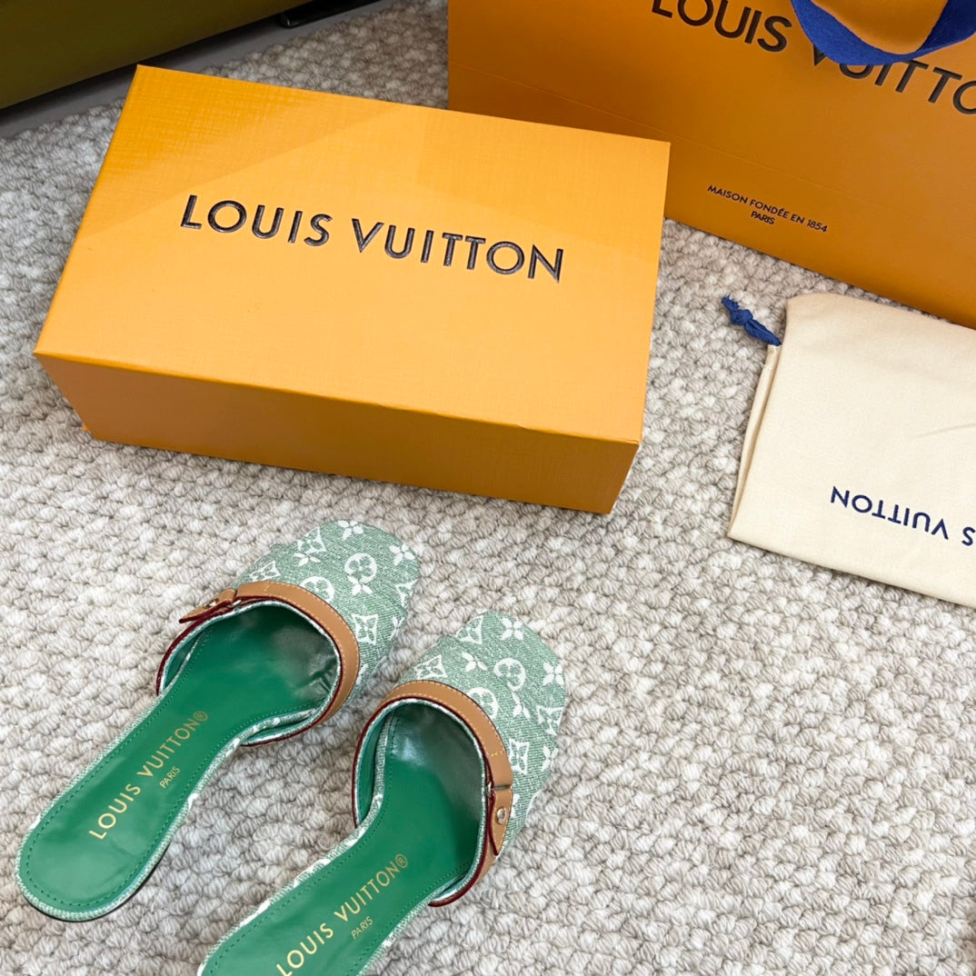 Louis Vuitton neo revival 90 green monogram denim calfskin