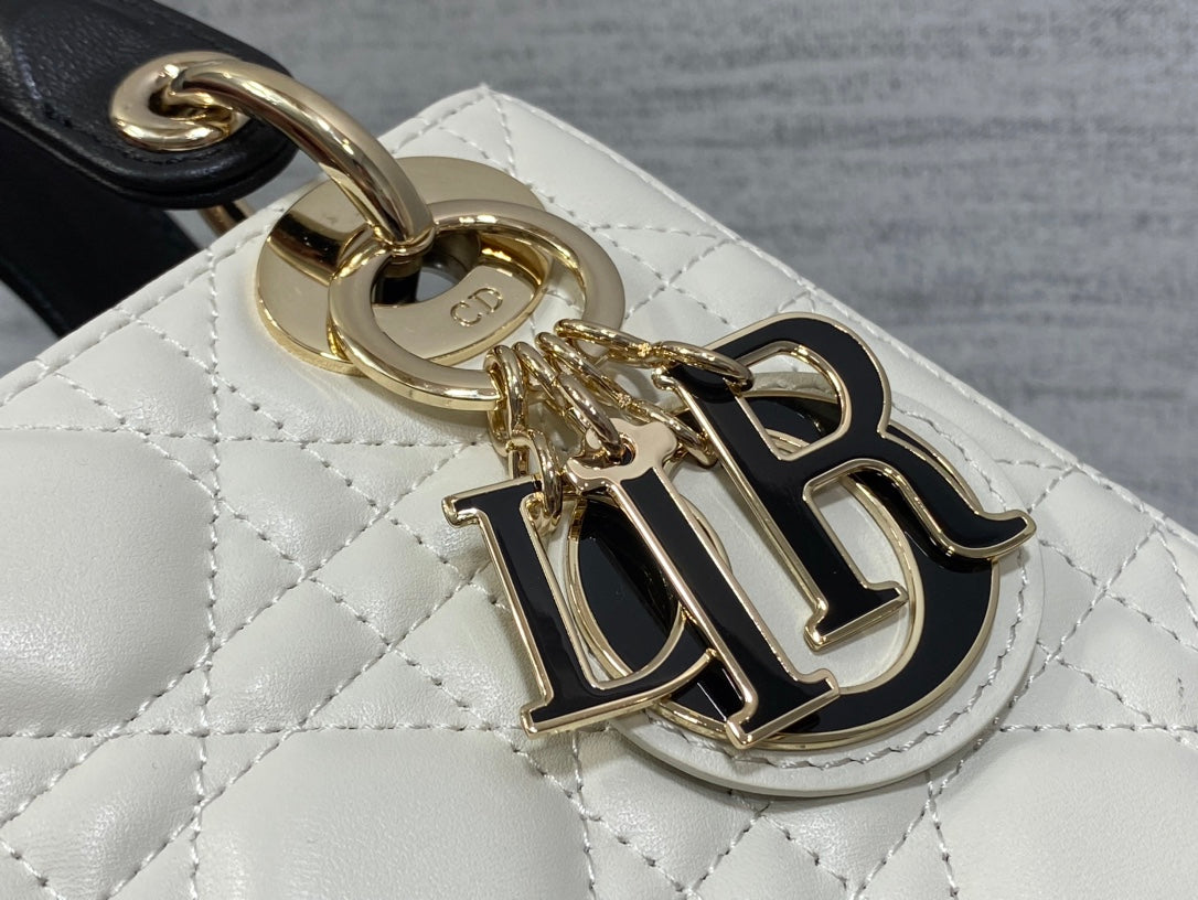 DIOR mini lady 17 white black lambskin