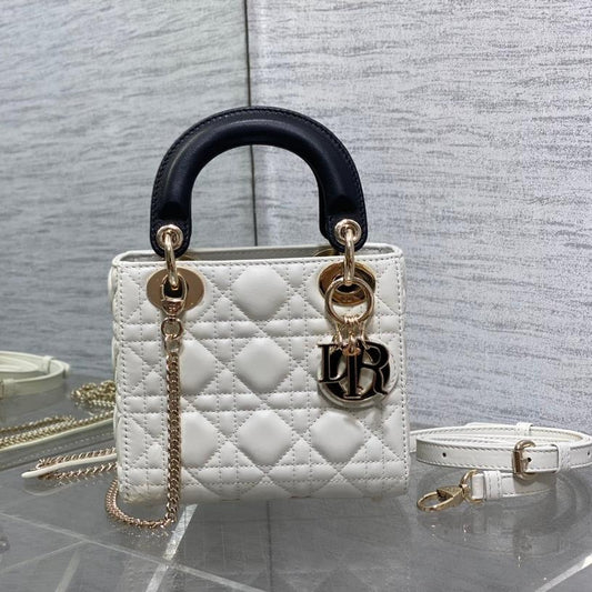 DIOR mini lady 17 white black lambskin