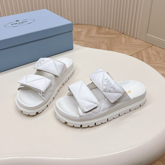 PRADA Double Strap Quilted Slide 20 White Calfskin