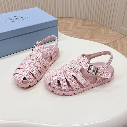PRADA Monolith Crochet Cage Sandals 30 Pink