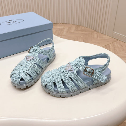 PRADA Monolith Crochet Cage Sandals 30 Baby Blue