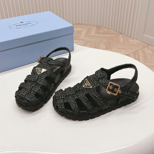 PRADA Monolith Crochet Cage Sandals 30 Black