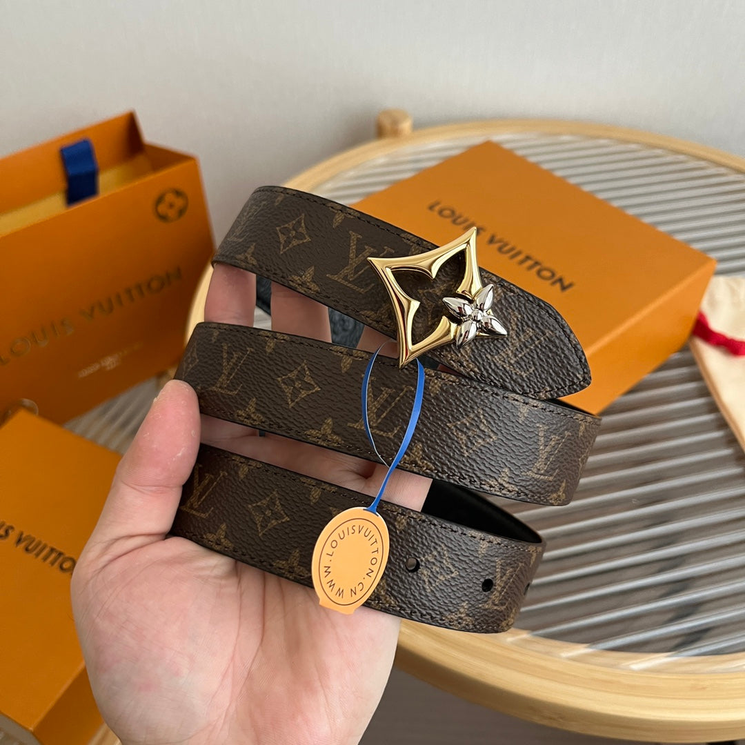 Louis Vuitton Flowergram 30mm Reversible Belt Black Brown Empreinte Calfskin