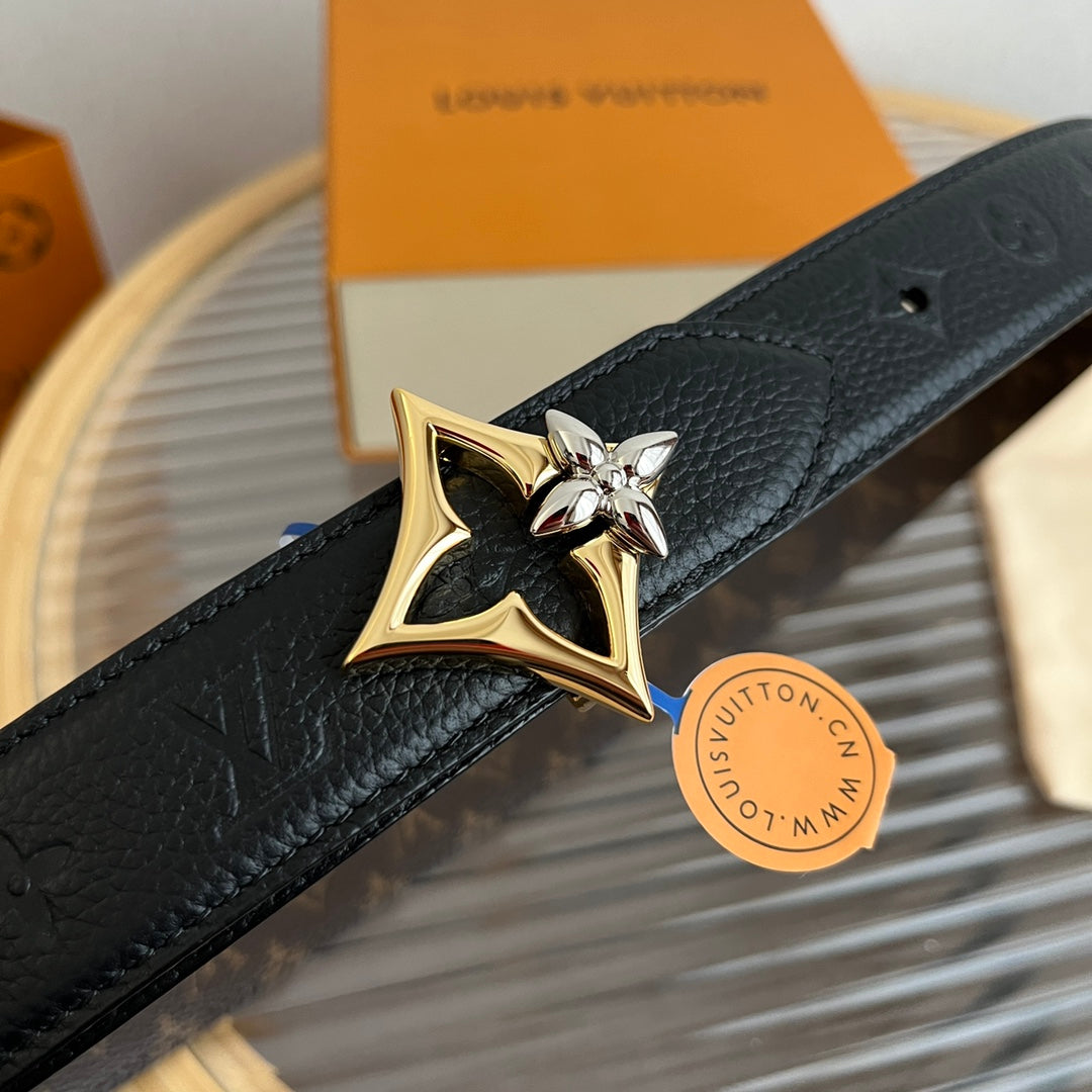 Louis Vuitton Flowergram 30mm Reversible Belt Black Brown Empreinte Calfskin
