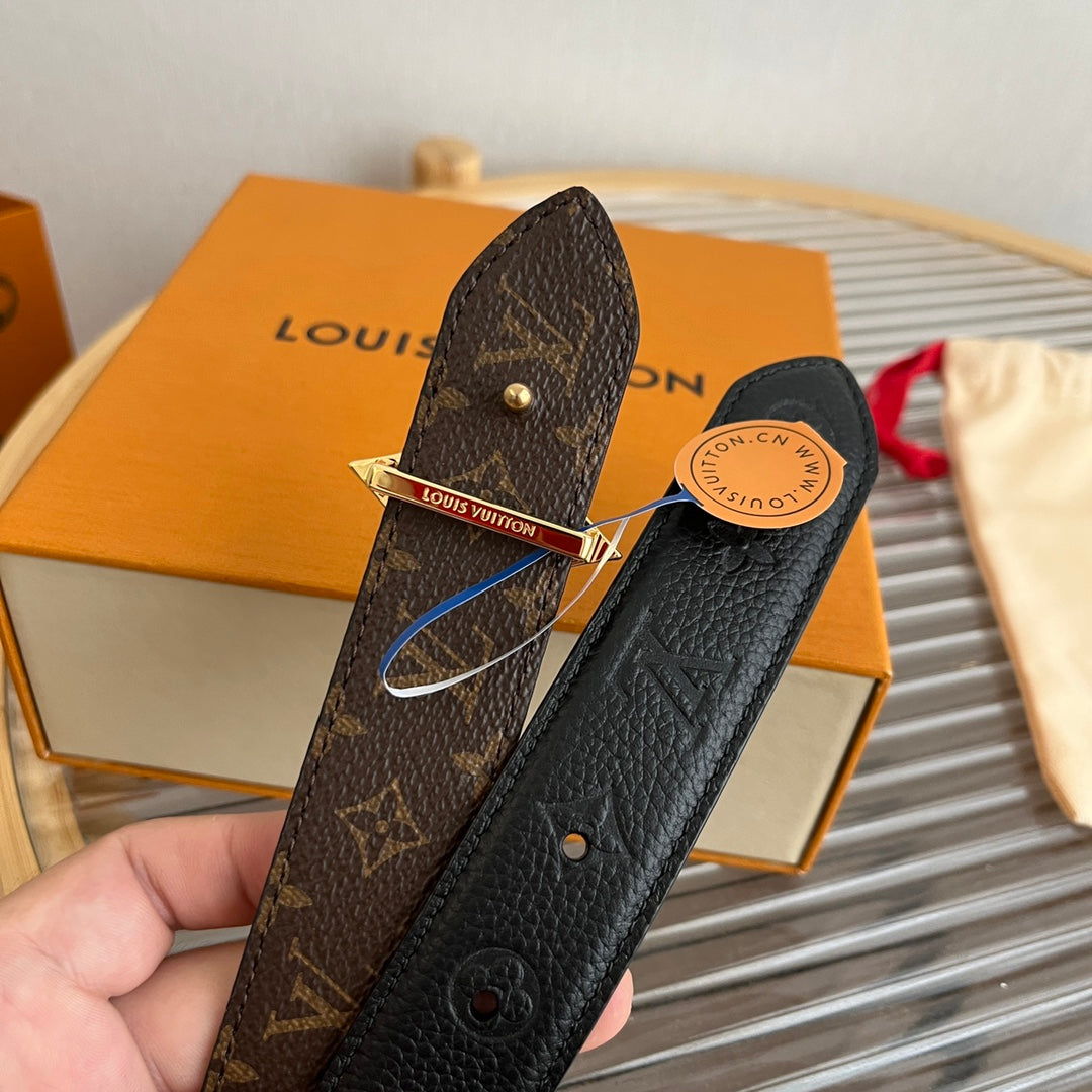 Louis Vuitton Flowergram 30mm Reversible Belt Black Brown Empreinte Calfskin