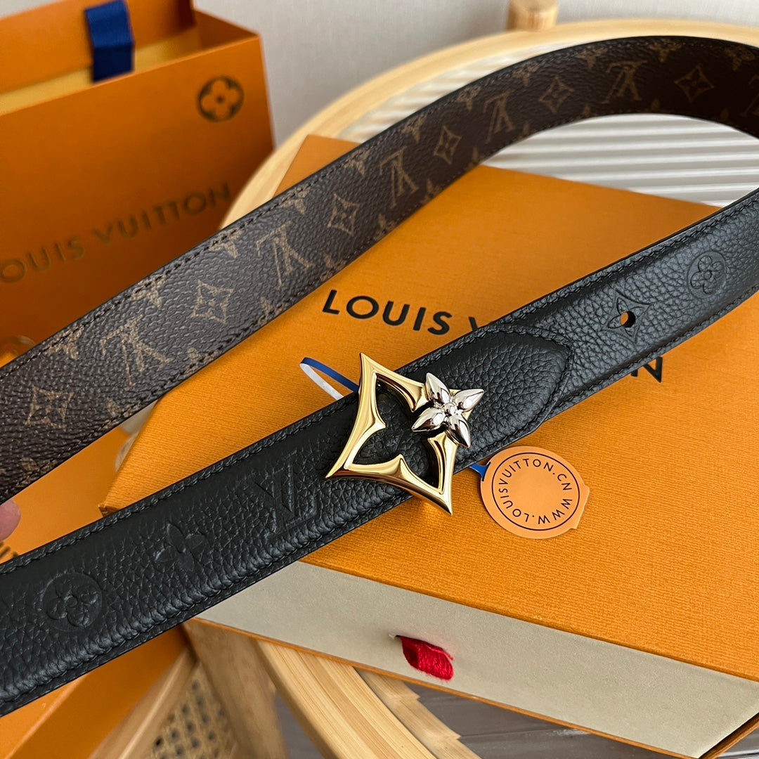 Louis Vuitton Flowergram 30mm Reversible Belt Black Brown Empreinte Calfskin