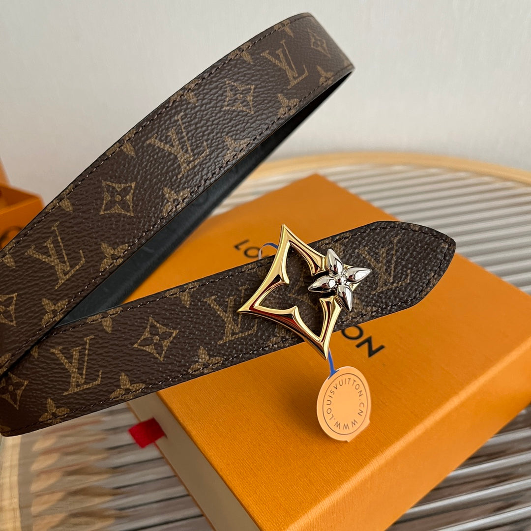 Louis Vuitton Flowergram 30mm Reversible Belt Black Brown Empreinte Calfskin