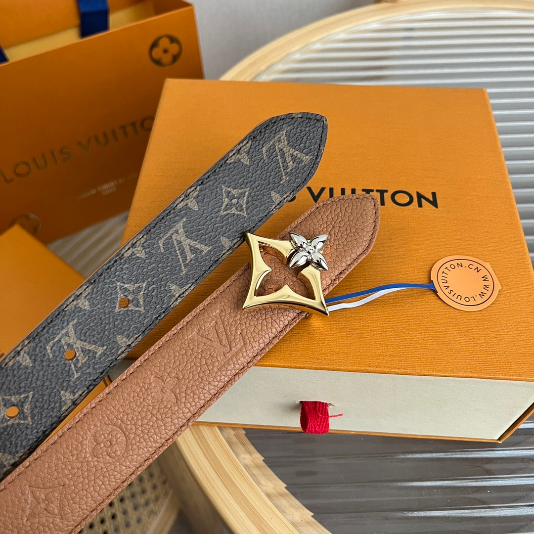 Louis Vuitton Flowergram 30mm Reversible Belt Brown Empreinte Calfskin