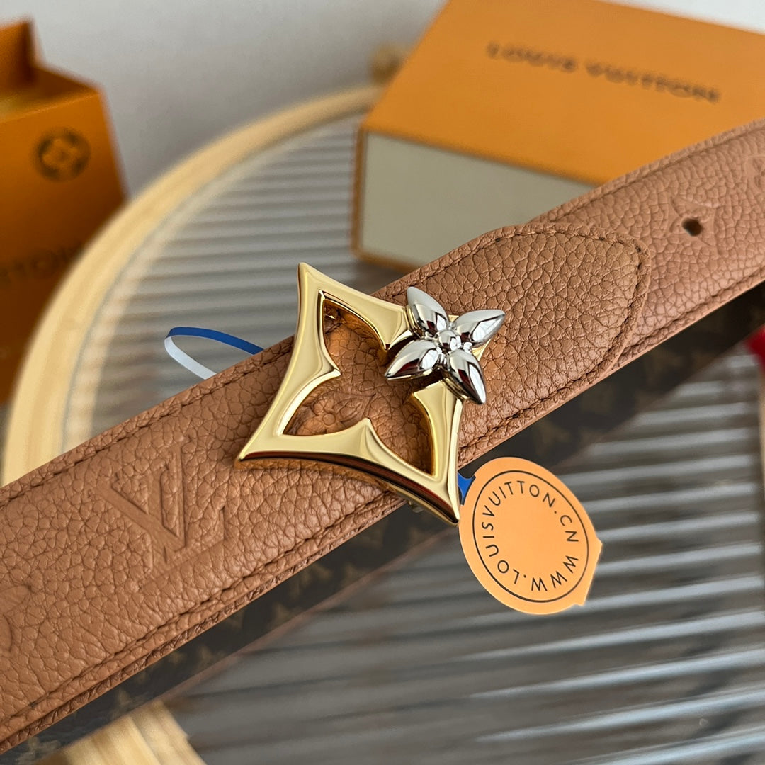 Louis Vuitton Flowergram 30mm Reversible Belt Brown Empreinte Calfskin