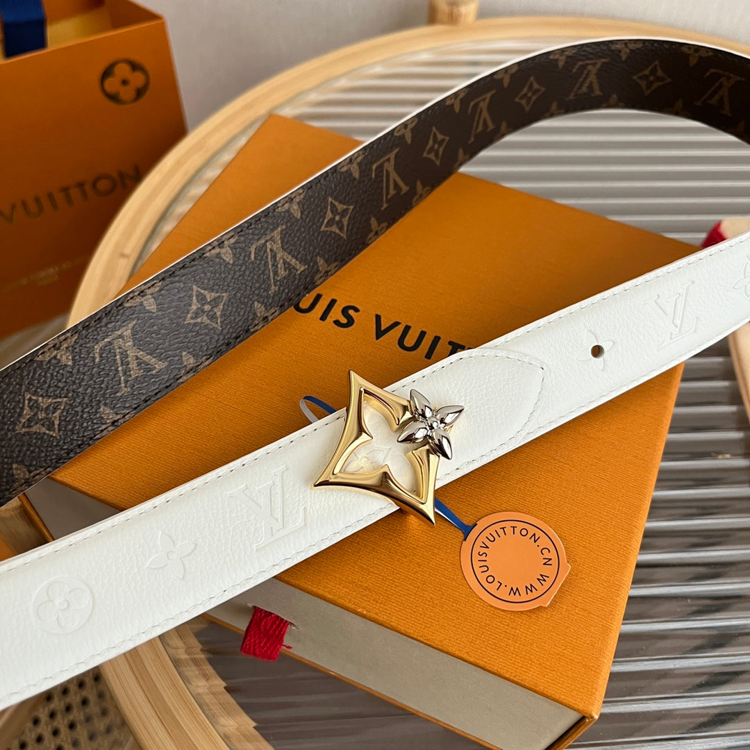 Louis Vuitton Flowergram 30mm Reversible Belt White Brown Empreinte Calfskin