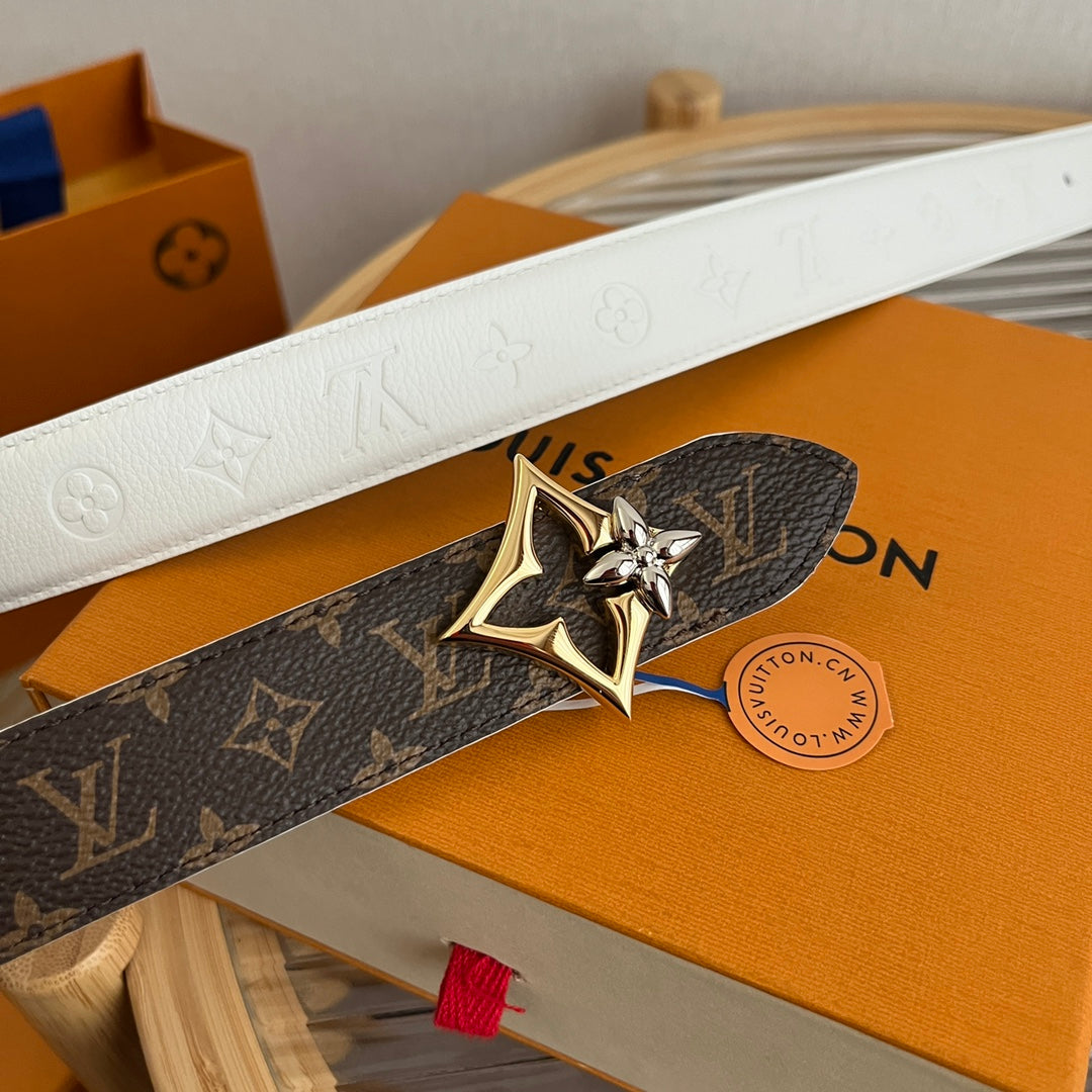 Louis Vuitton Flowergram 30mm Reversible Belt White Brown Empreinte Calfskin