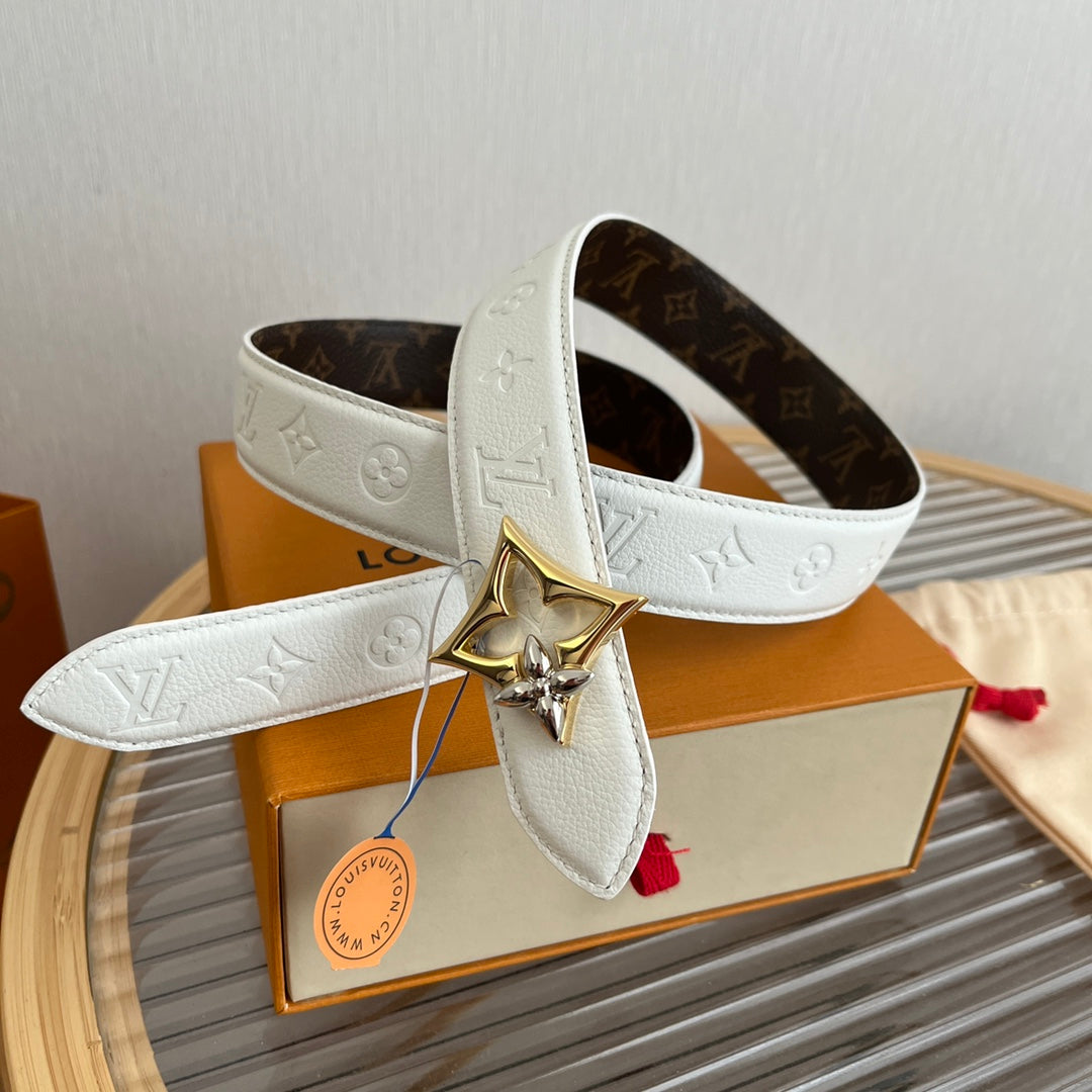 Louis Vuitton Flowergram 30mm Reversible Belt White Brown Empreinte Calfskin