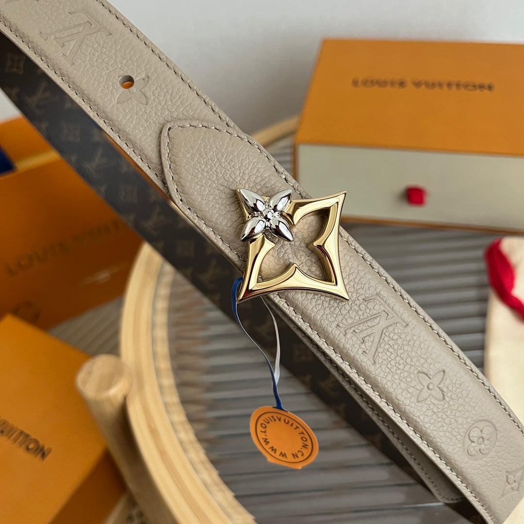 Louis Vuitton Flowergram 30mm Reversible Belt Grey Brown Empreinte Calfskin